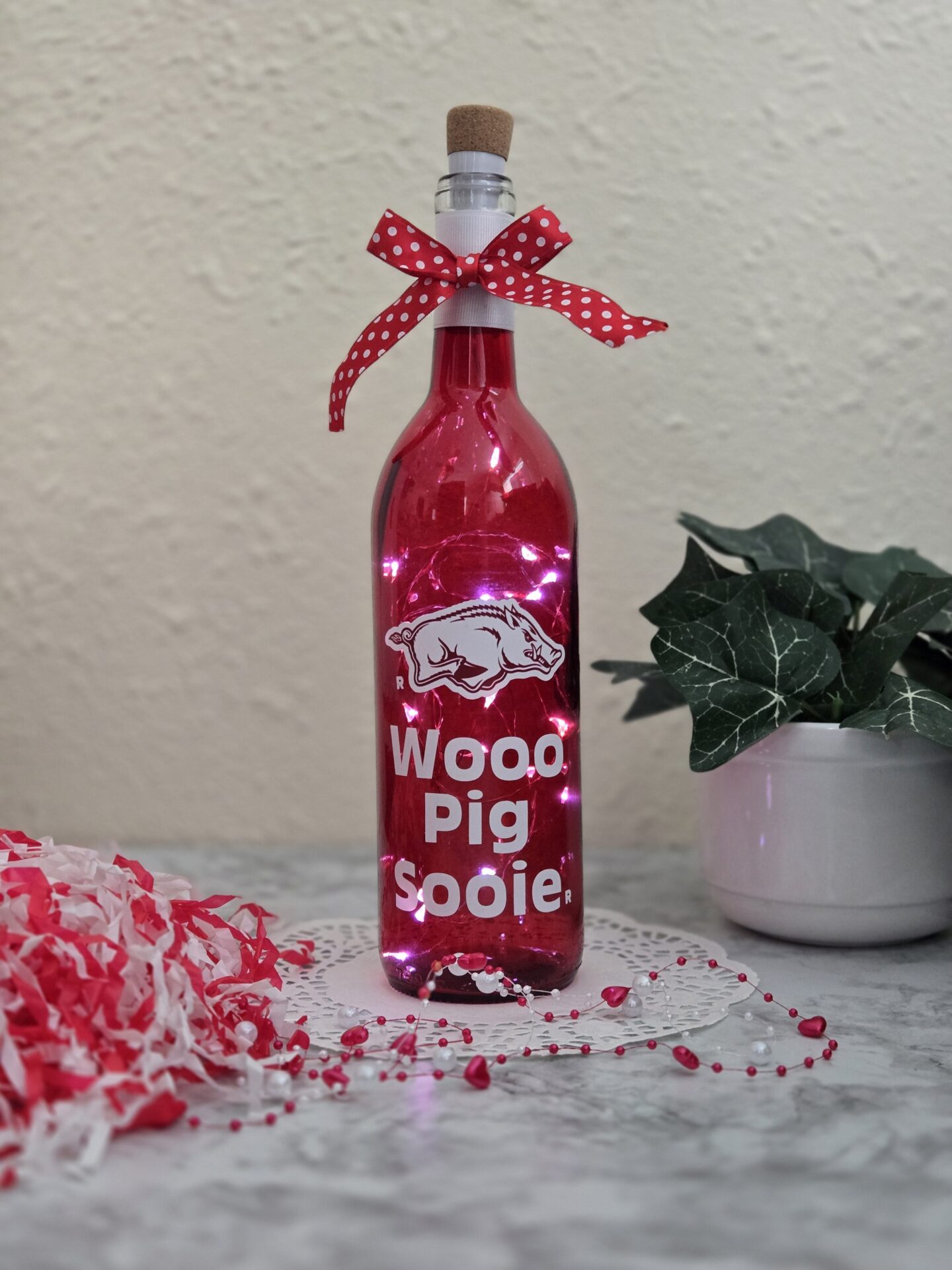 wooo pig sooie lighted razorback red wine bottle – usb rechargeable fairy lights