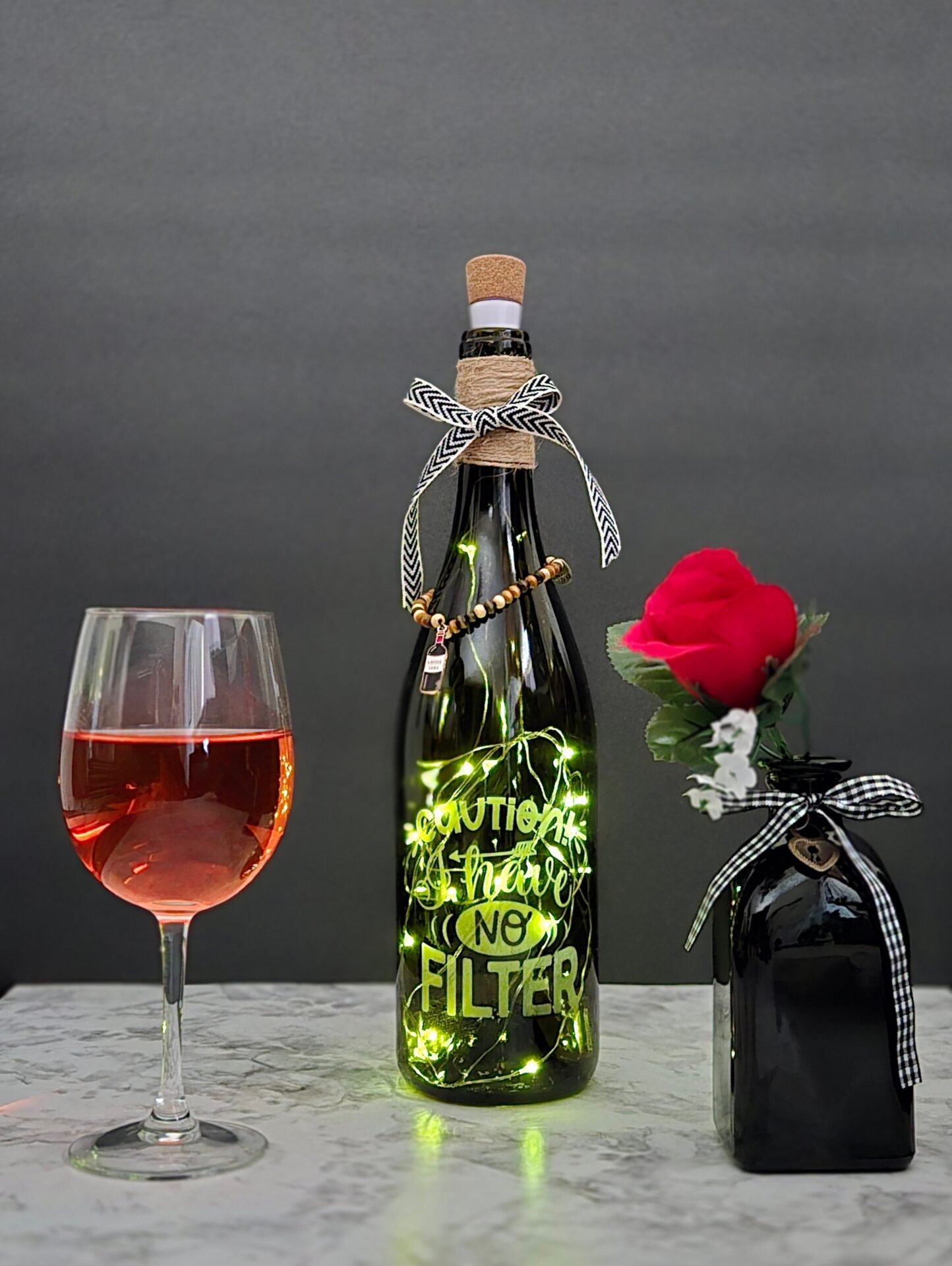 laser etched upcycled bottle; caution, i have no filter