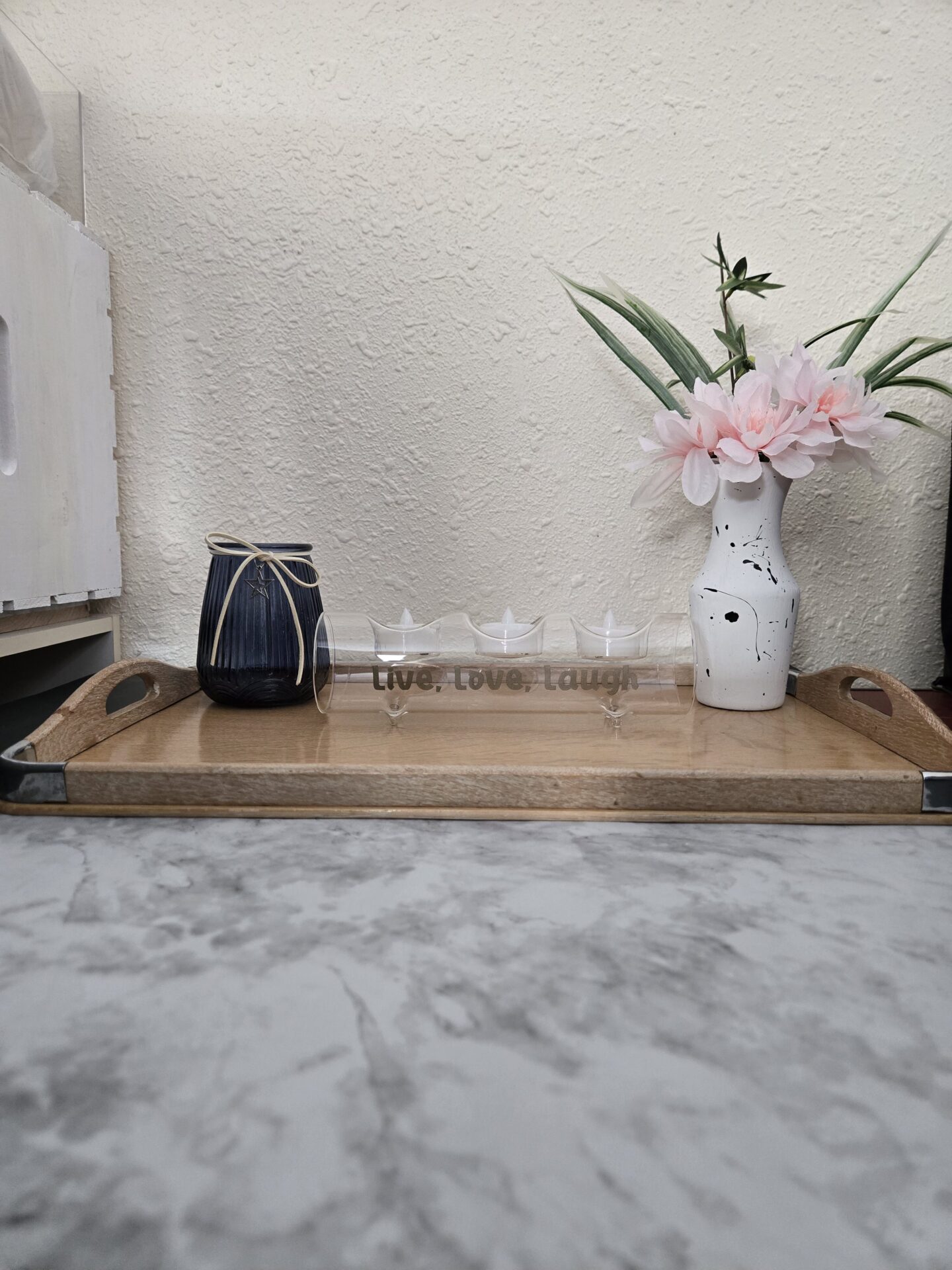 laser etched glass votive holder; family; led candles