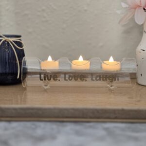 laser etched glass votive holder; family; led candles