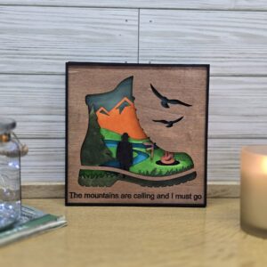 rustic laser cut layered wood home decor 12 x 12 in hiking boot with led lights