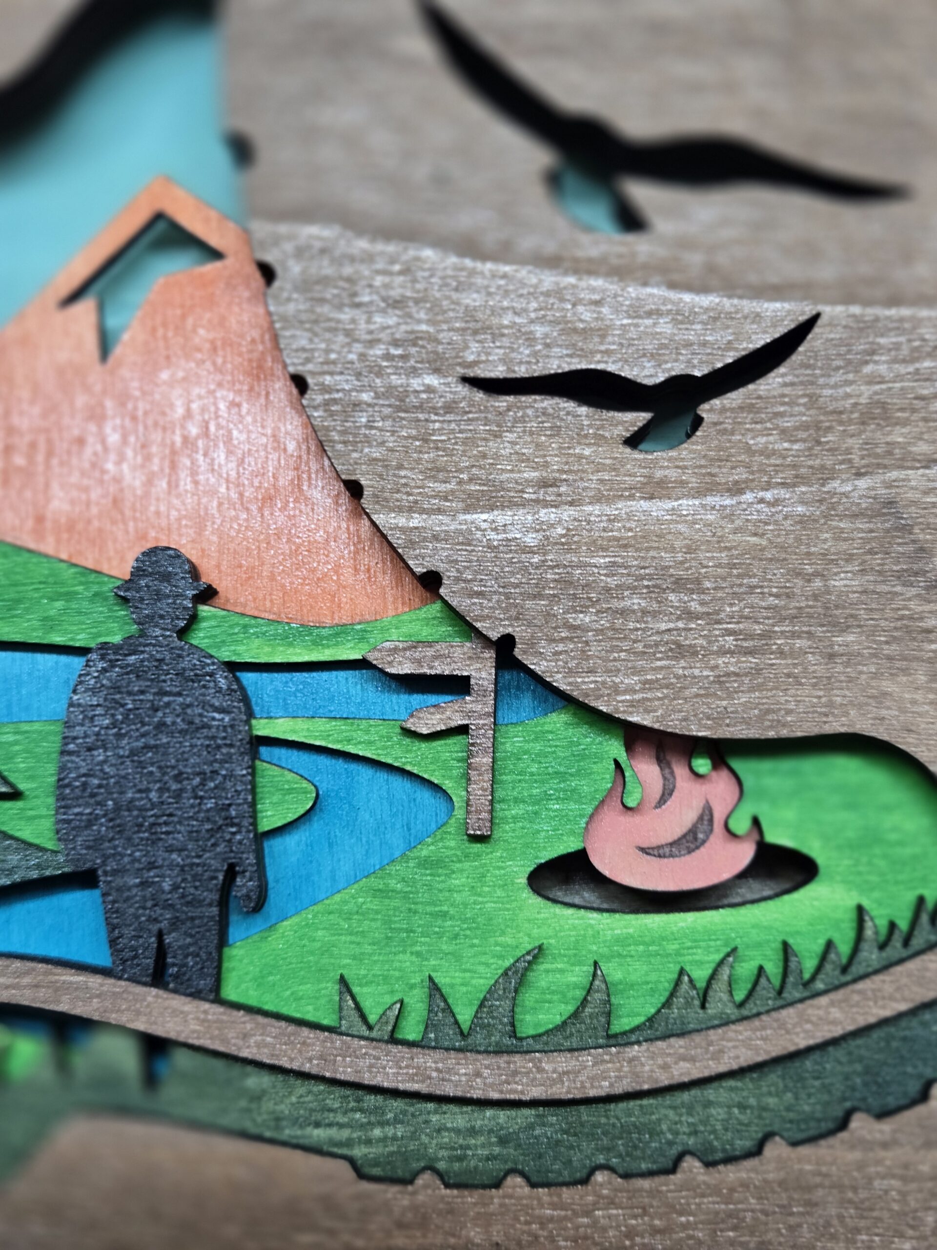 rustic laser cut layered wood home decor 12 x 12 in hiking boot with led lights