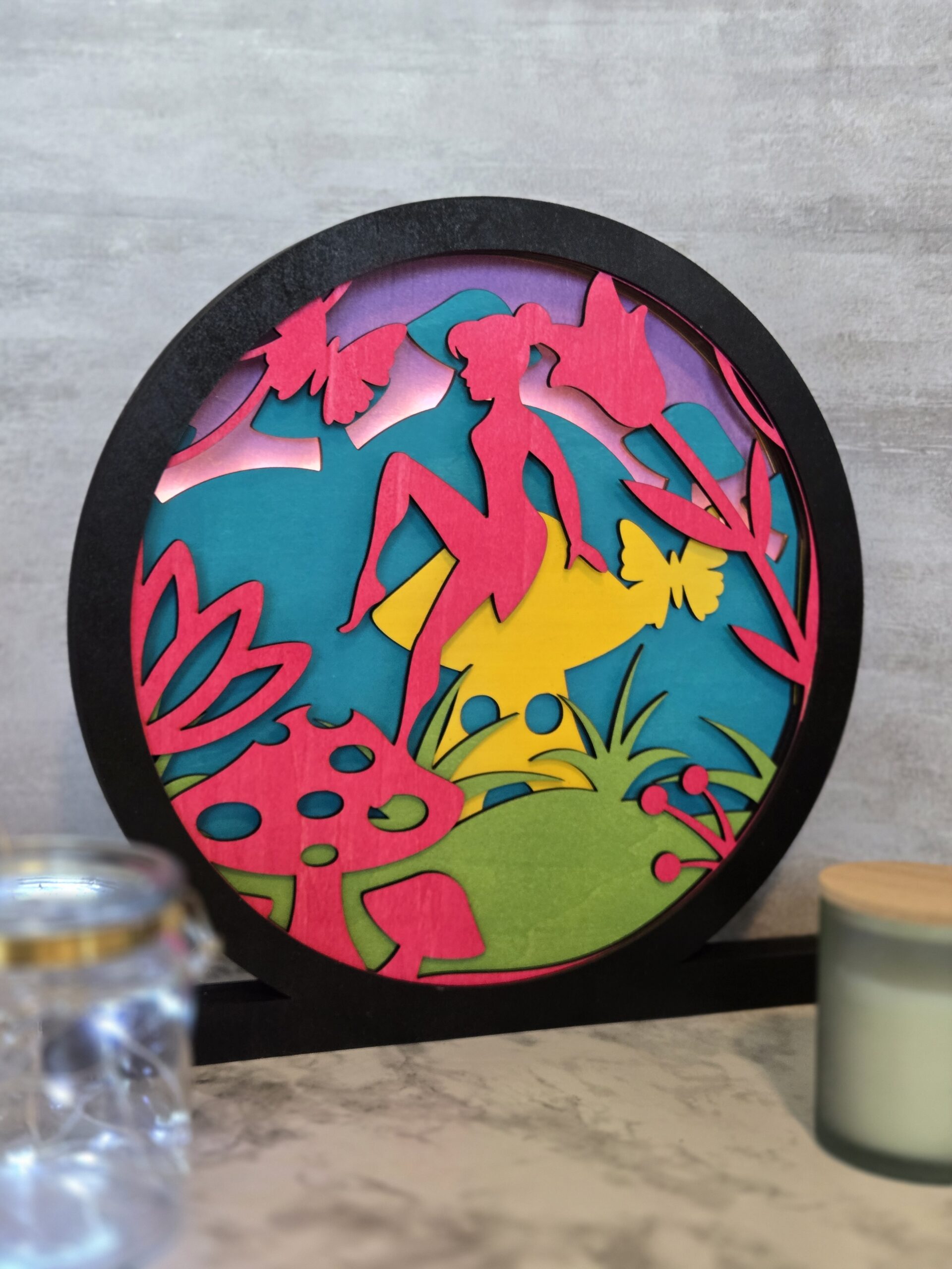 whimsical fairy lighted shadow box laser cut wood decor with led fairy lights