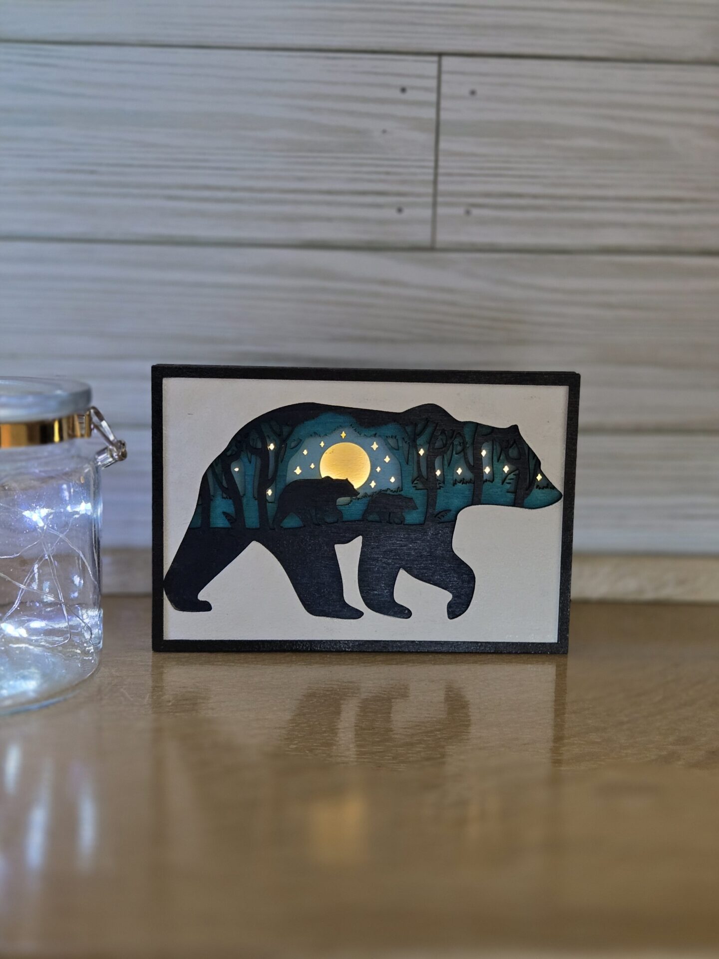laser cut layered wood bear and cub decor with led lights laser cut layered wood bear and cub decor with led lights