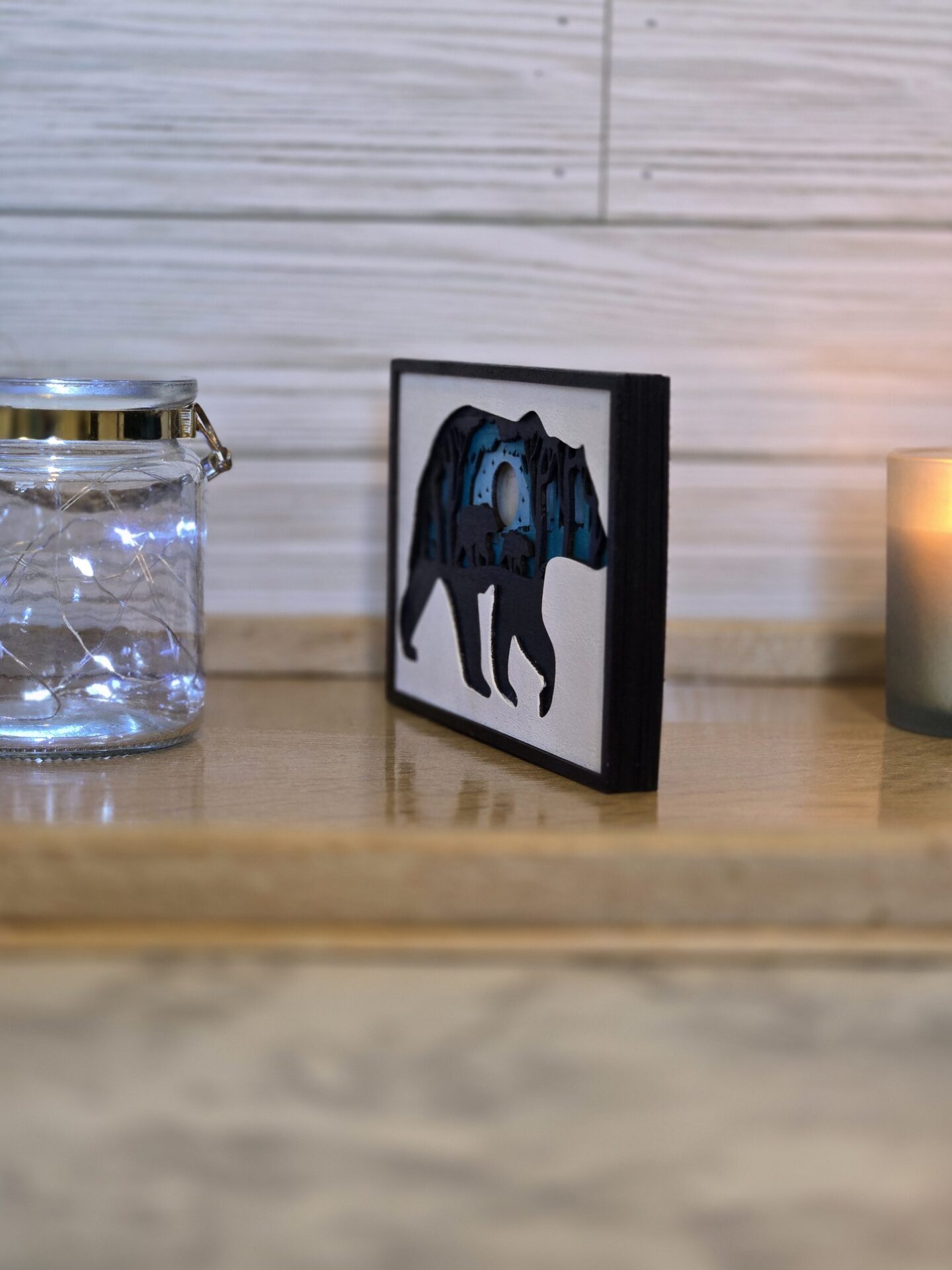 laser cut layered wood bear and cub decor with led lights laser cut layered wood bear and cub decor with led lights