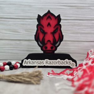 laser cut layered wood arkansas razorback shelf sitter