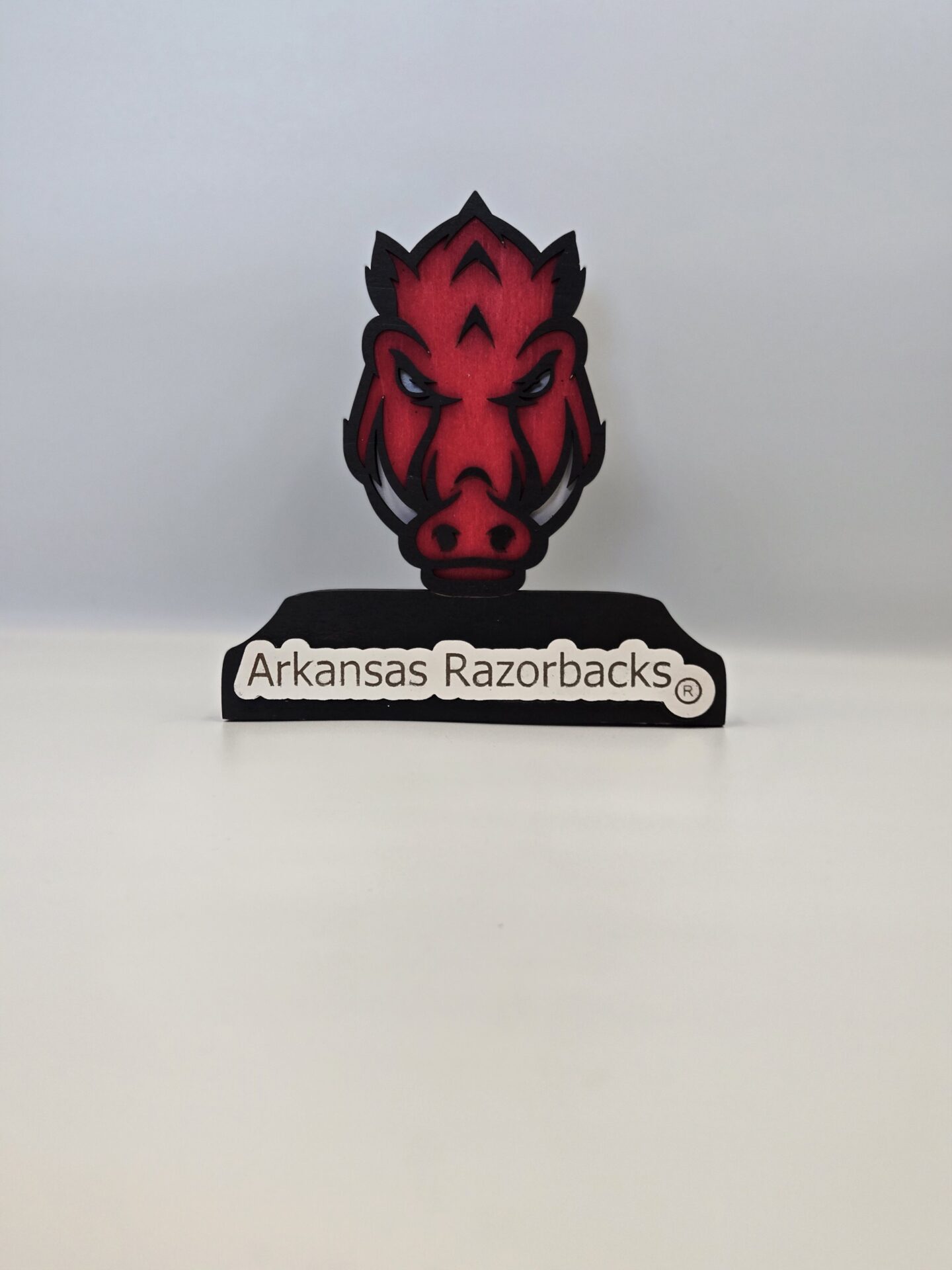 laser cut layered wood arkansas razorback shelf sitter