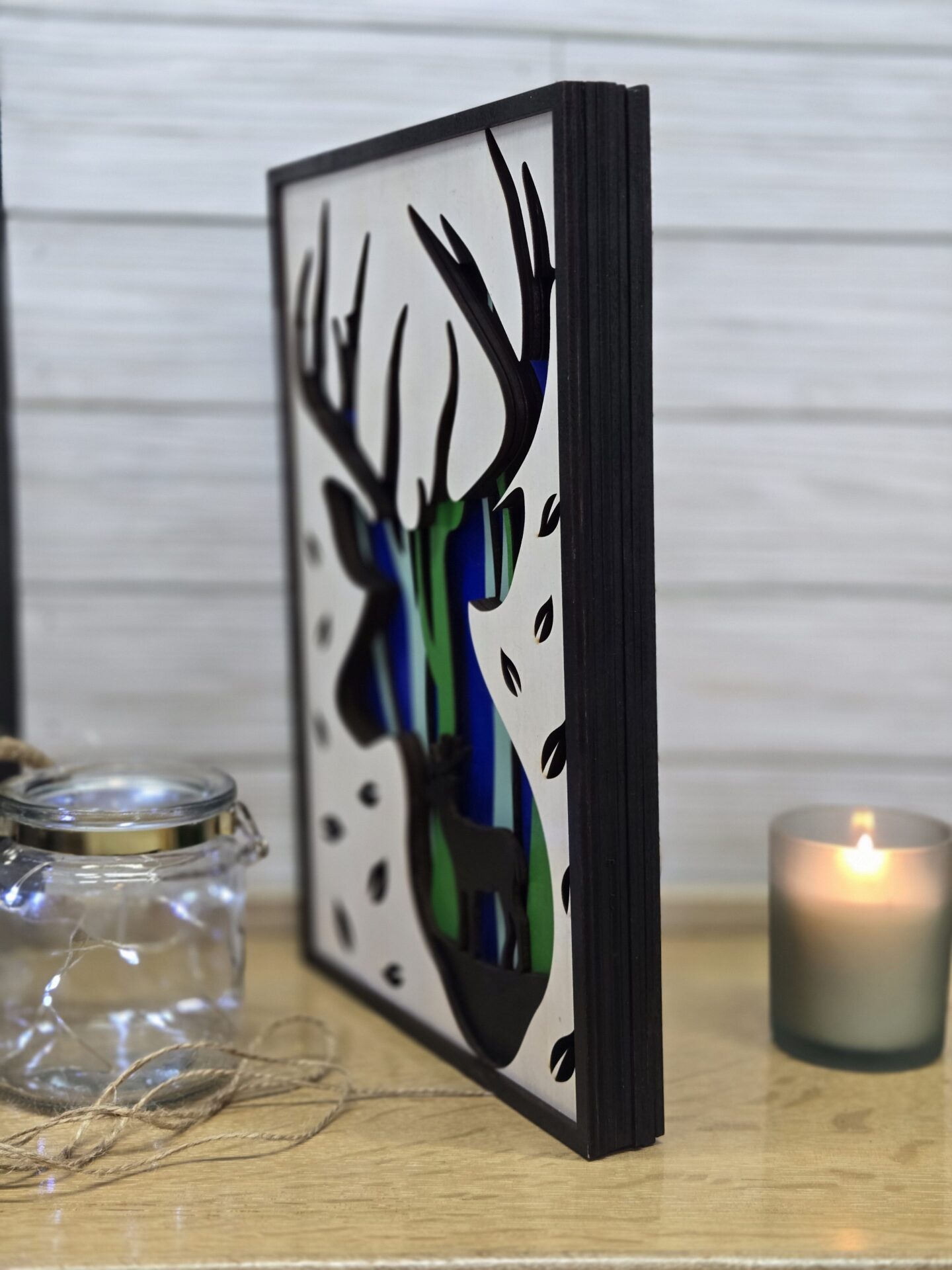 laser cut layered wood buck decor with led lights