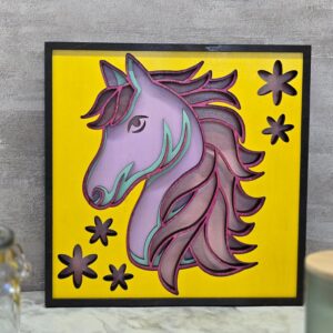 laser cut layered wood horse shadow box with led lights