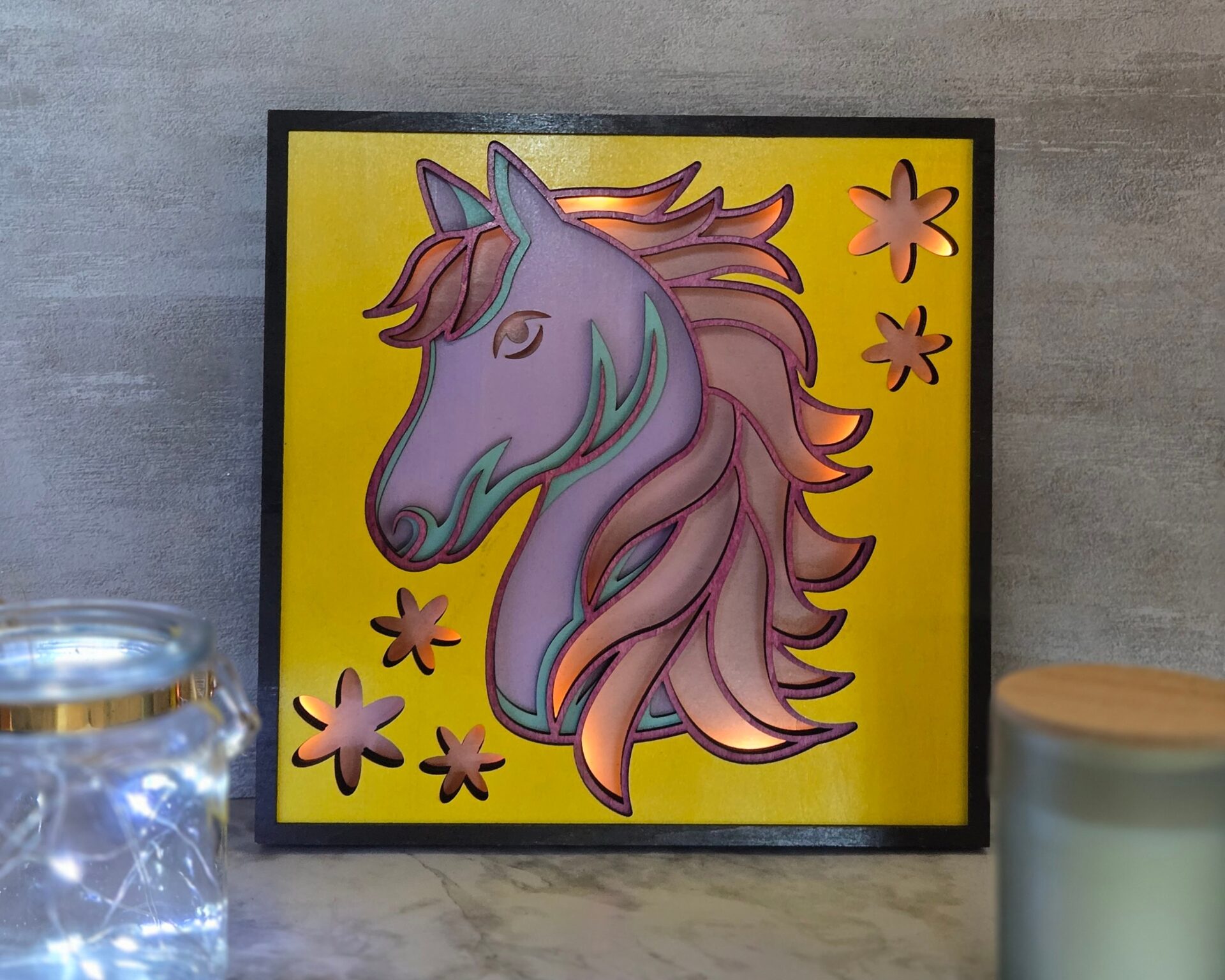 laser cut layered wood horse shadow box with led lights laser cut layered wood horse shadow box with led lights