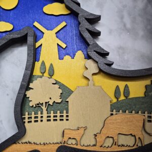 Home 3d layered farm horse wood art with barn and farm animals