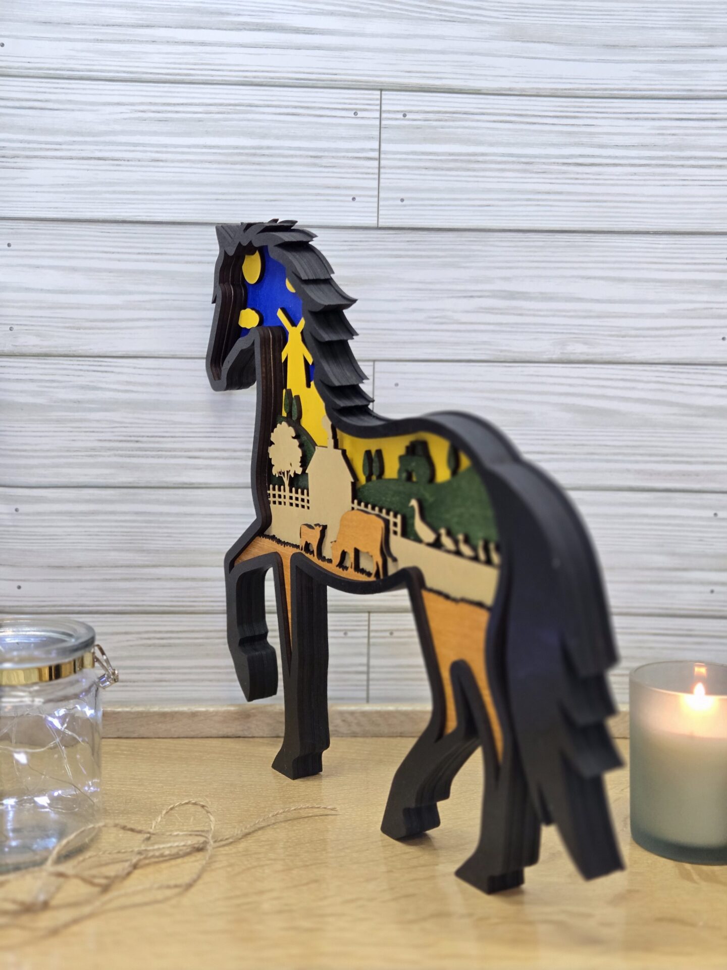 3d layered farm horse wood art with barn and farm animals 3d layered farm horse wood art with barn and farm animals