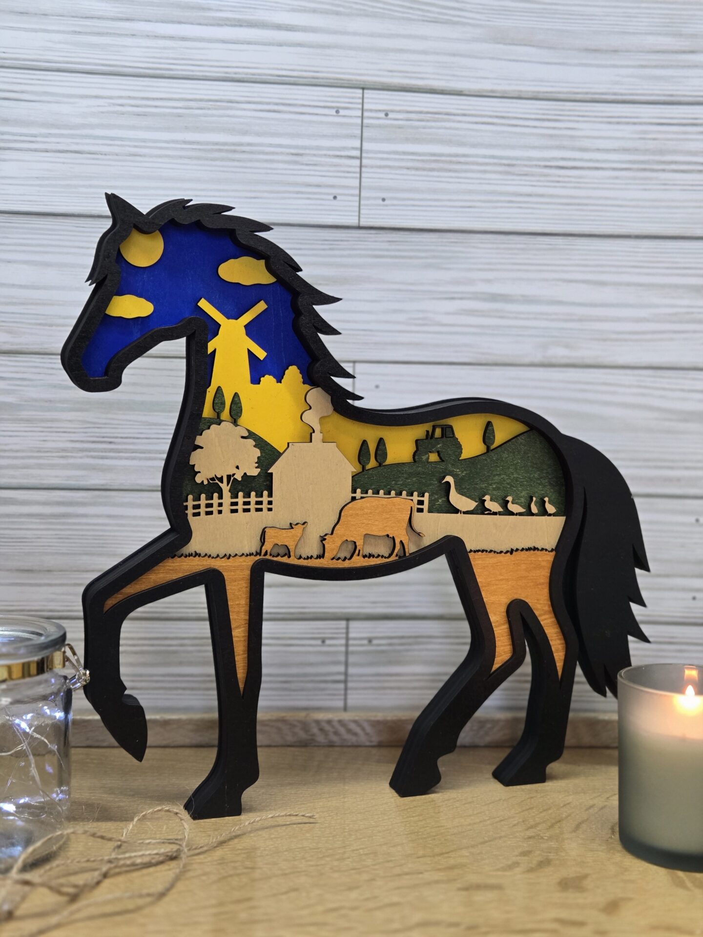 3d layered farm horse wood art with barn and farm animals 3d layered farm horse wood art with barn and farm animals