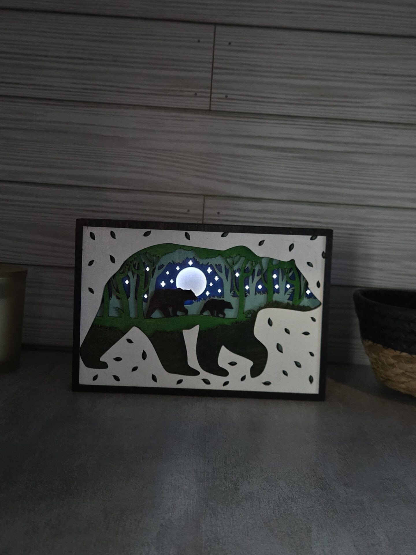 rustic laser cut layered wood wall or shelf decor – bear & cub silhouette with led lights rustic laser cut layered wood wall or shelf decor – bear & cub silhouette with led lights