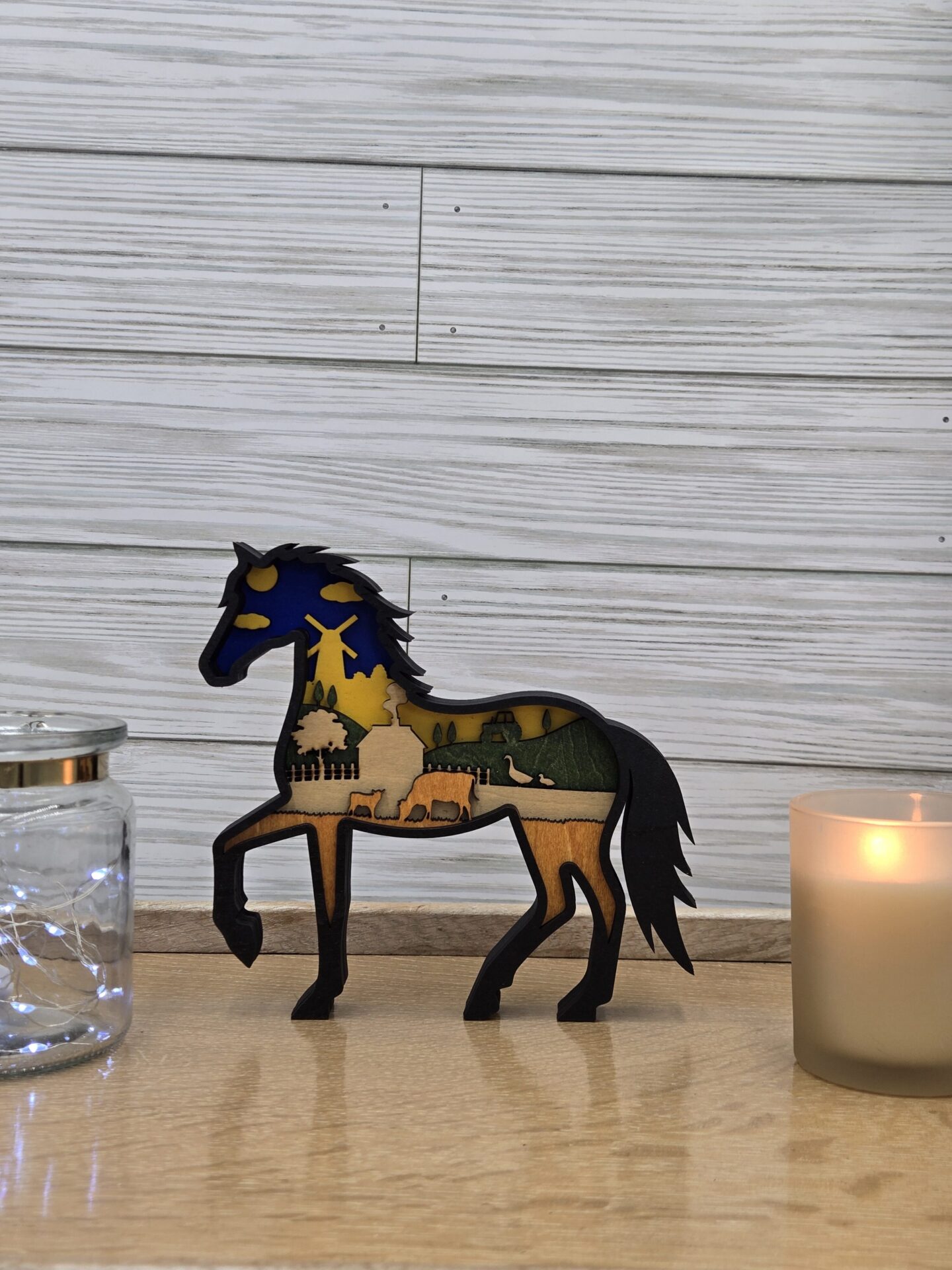 3d layered farm horse wood art with barn and farm animals 3d layered farm horse wood art with barn and farm animals