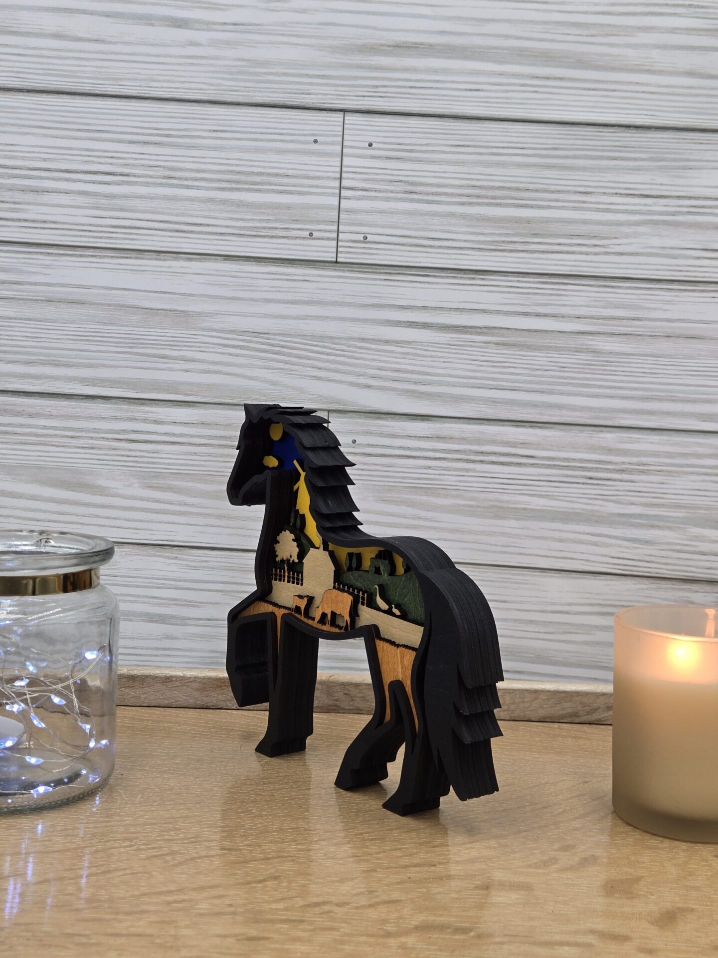 3d layered farm horse wood art with barn and farm animals 20260125 150636