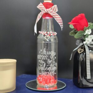 valentine lighted bottle decor | hugs kisses valentine wishes