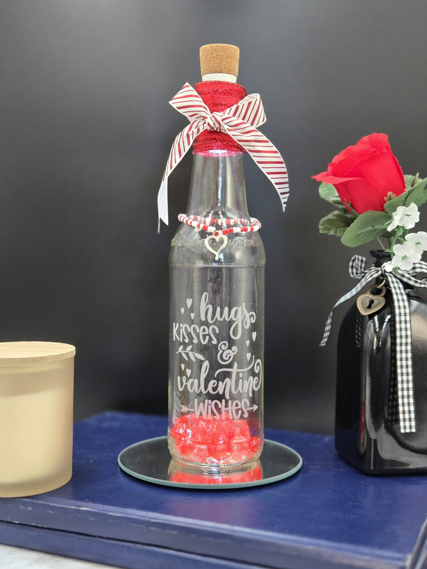 valentine lighted bottle decor | hugs kisses valentine wishes