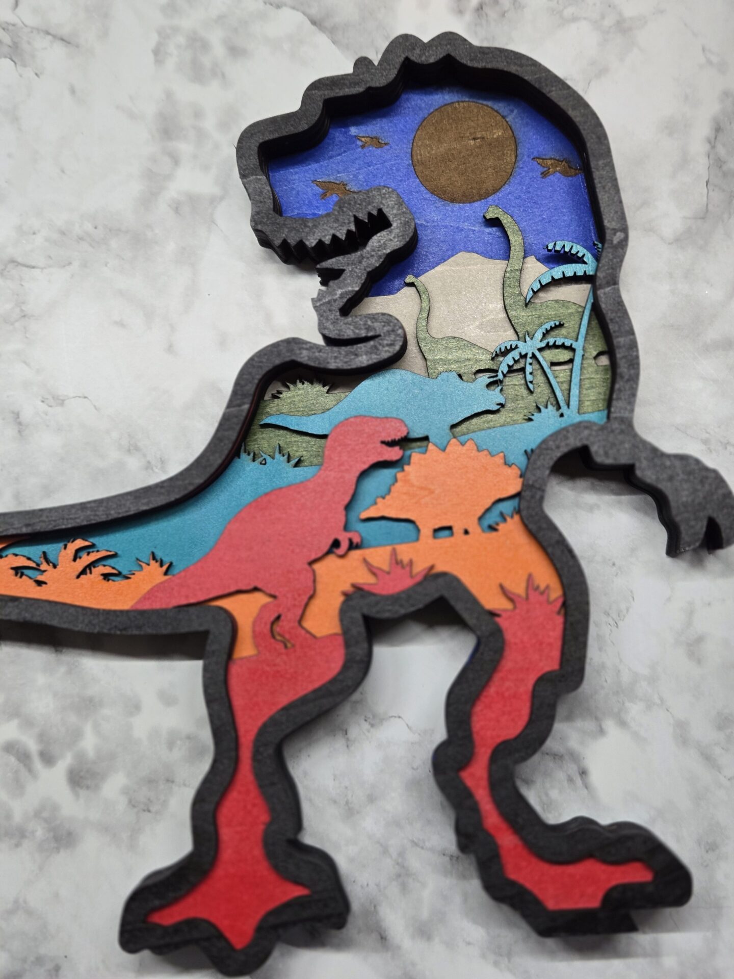 3d layered t rex wood decor | laser cut dinosaur shelf art 3d layered t rex wood decor | laser cut dinosaur shelf art