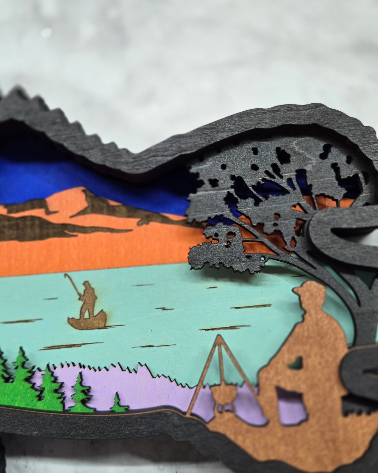 3d layered bass wood decor – laser cut fishing wall or shelf art for cabin, lake house & man cave