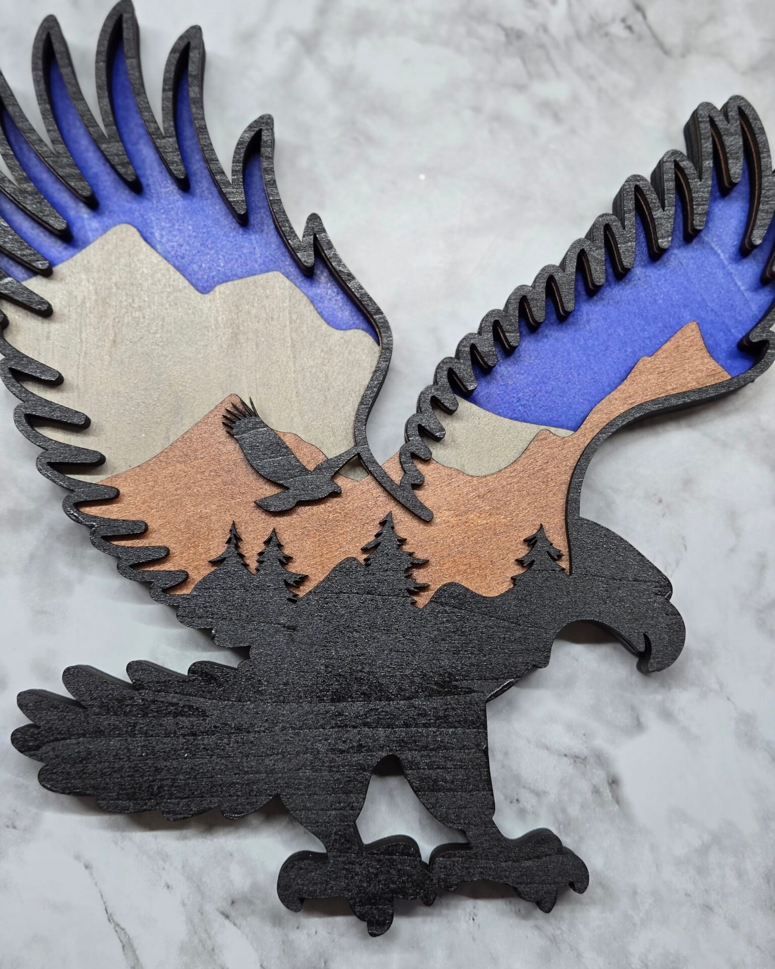 3d layered eagle wood decor | majestic mountain eagle shelf art