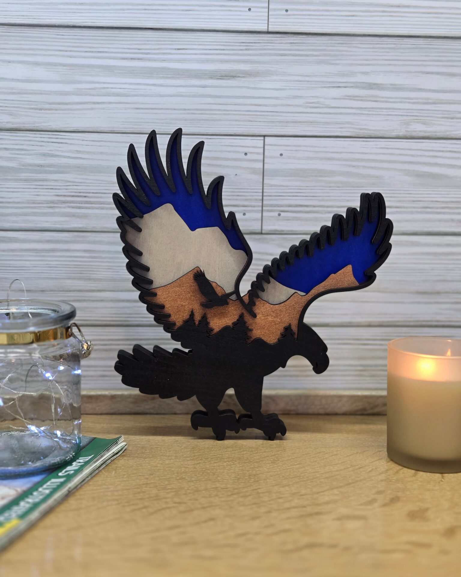 3d layered eagle wood decor | majestic mountain eagle shelf art