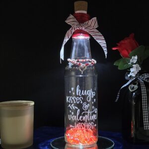 valentine lighted bottle decor | hugs kisses valentine wishes