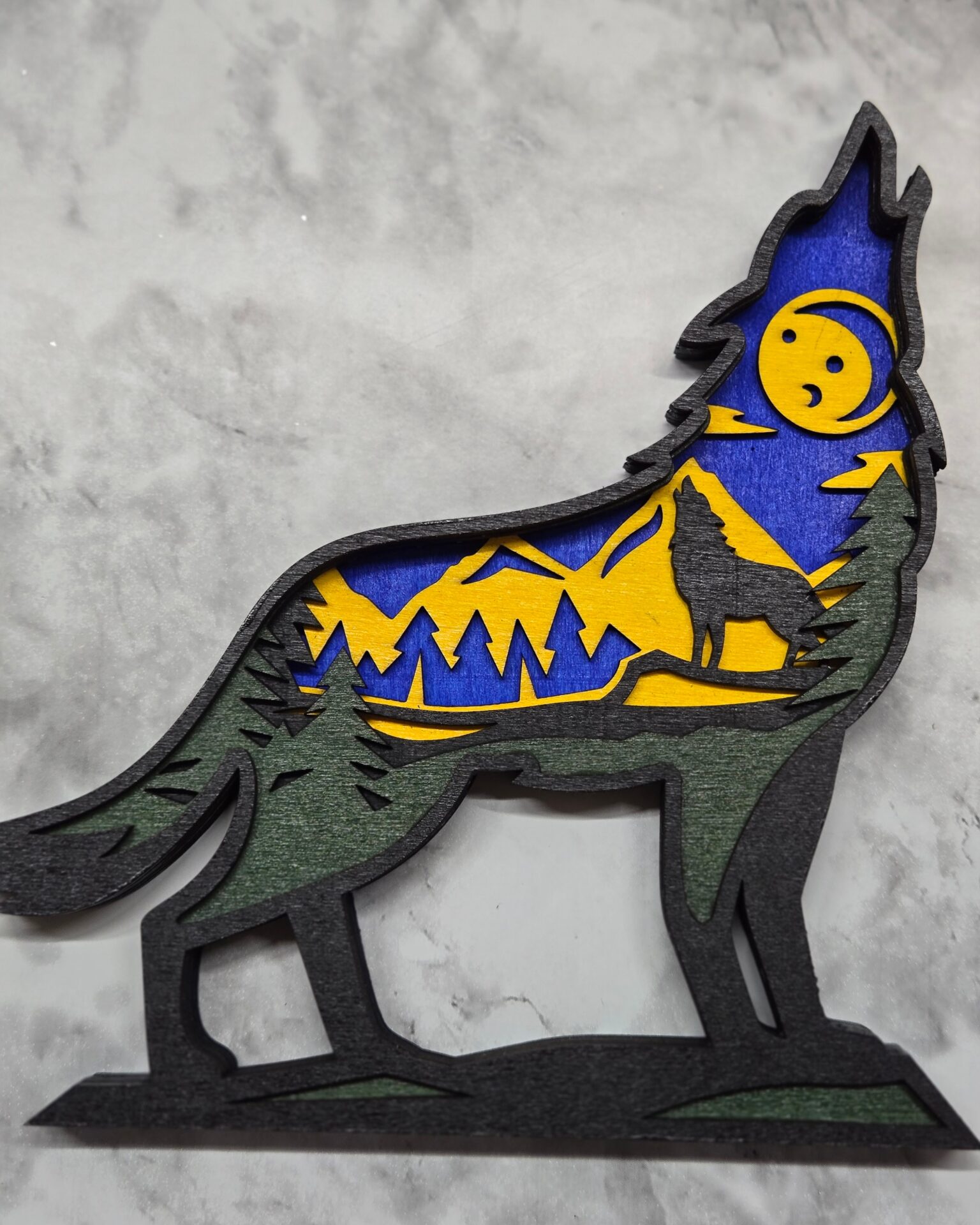 3d layered wolf shelf sitter | howling wolf wood cabin decor