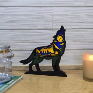 3d layered wolf shelf sitter | howling wolf wood cabin decor