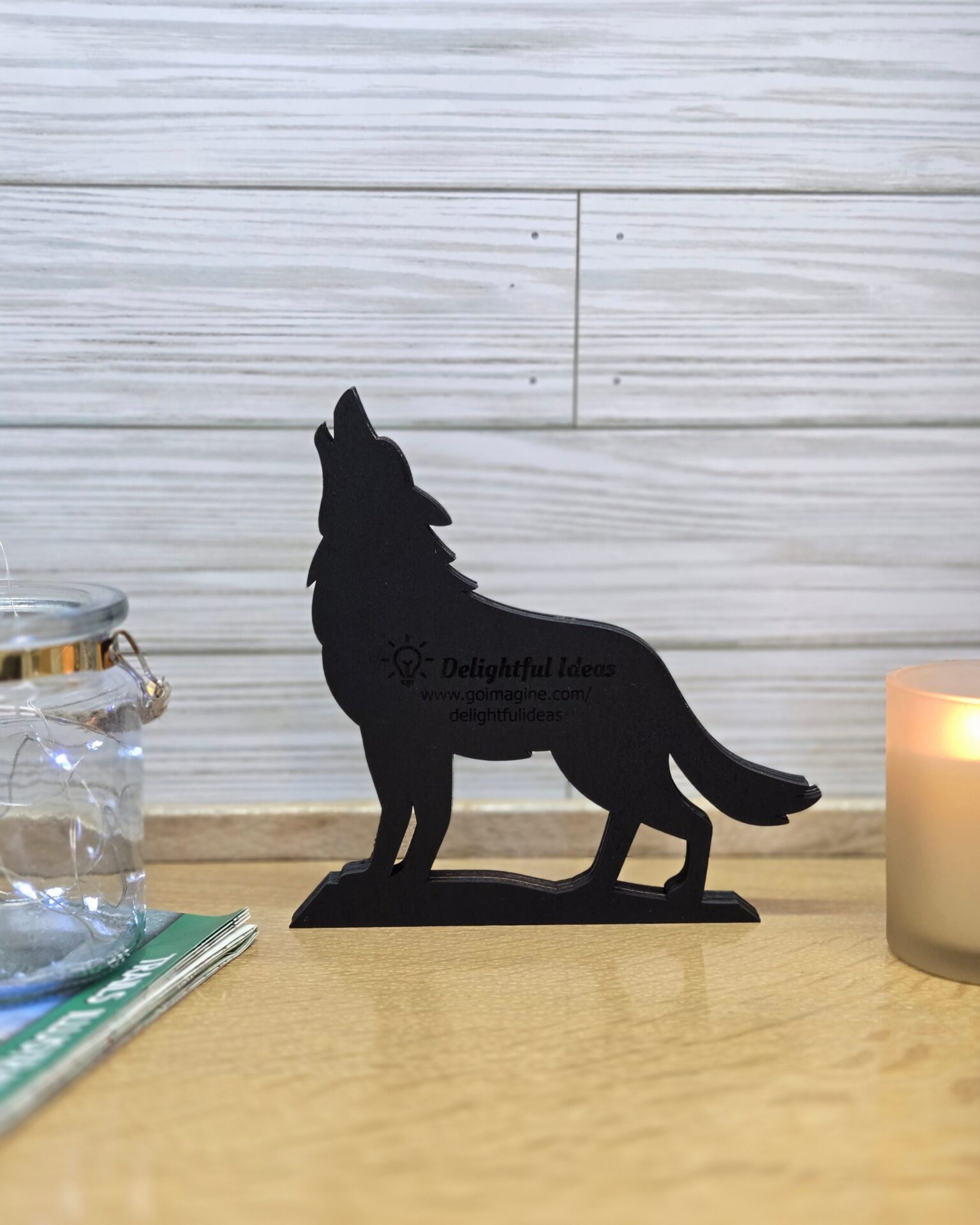 3d layered wolf shelf sitter | howling wolf wood cabin decor