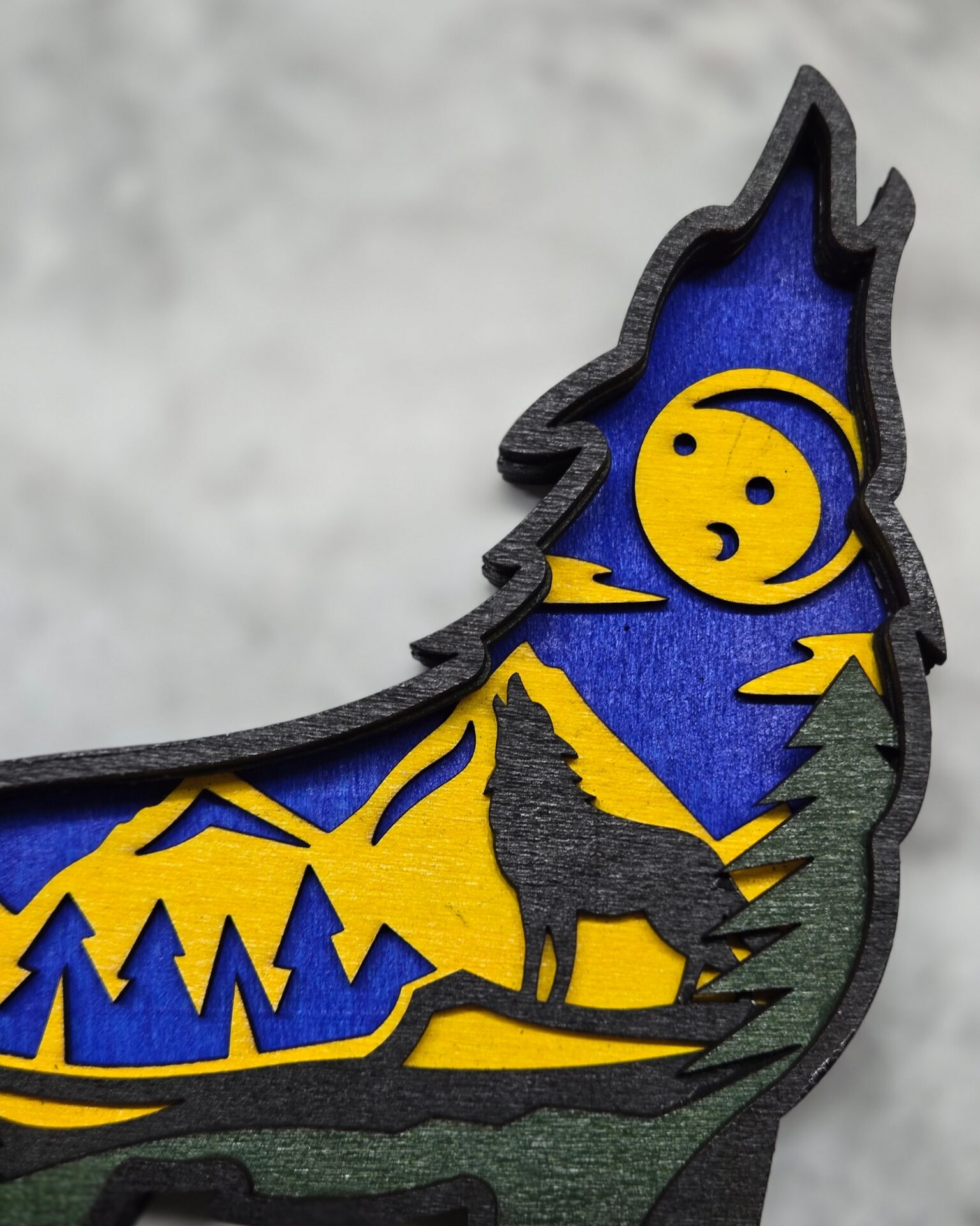 3d layered wolf shelf sitter | howling wolf wood cabin decor