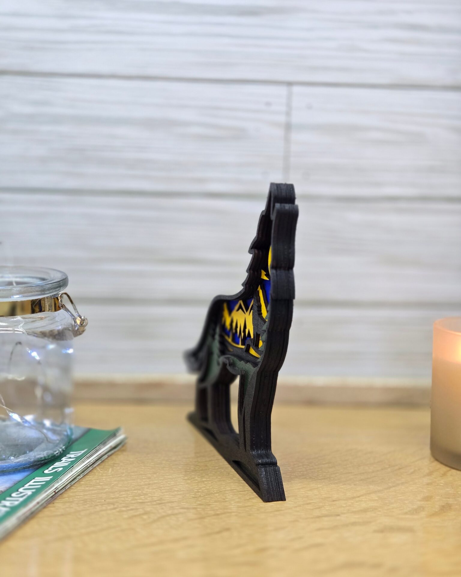 3d layered wolf shelf sitter | howling wolf wood cabin decor